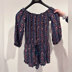 Maroon mid-sleeve paisley romper